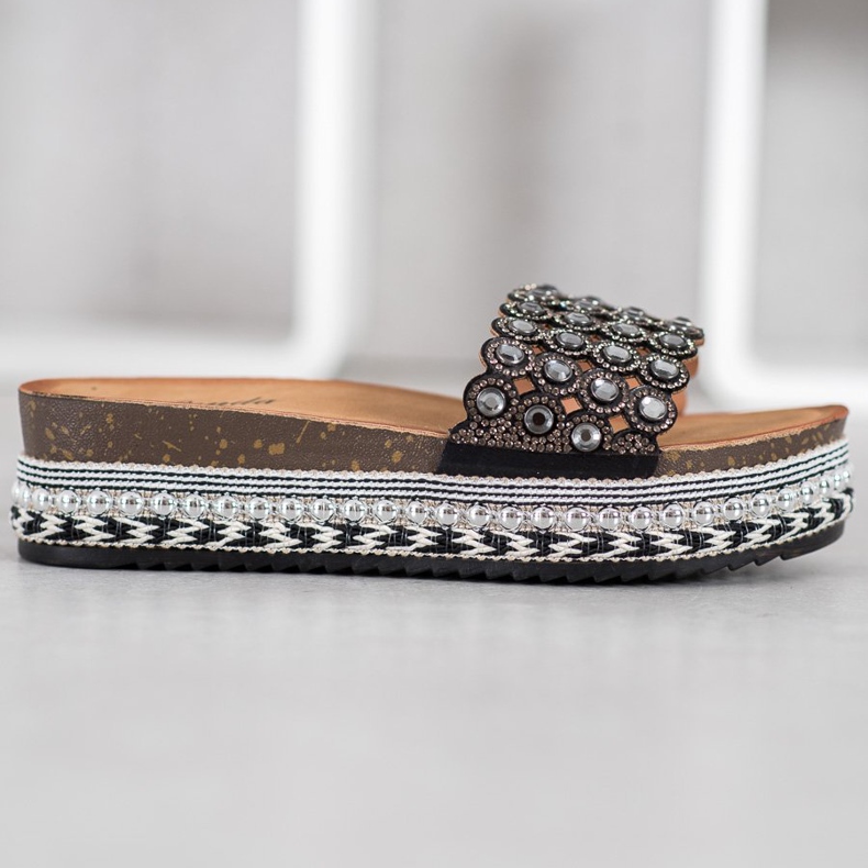 Renda Pantofole Con Ornamenti Sulla Piattaforma nero 2