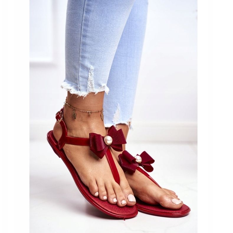 LU BOO Sandali di gomma rossi da donna infradito Etta Bow rosso 1
