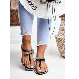 LU BOO Pantofole in gomma da donna infradito nere con strass Lou nero 2