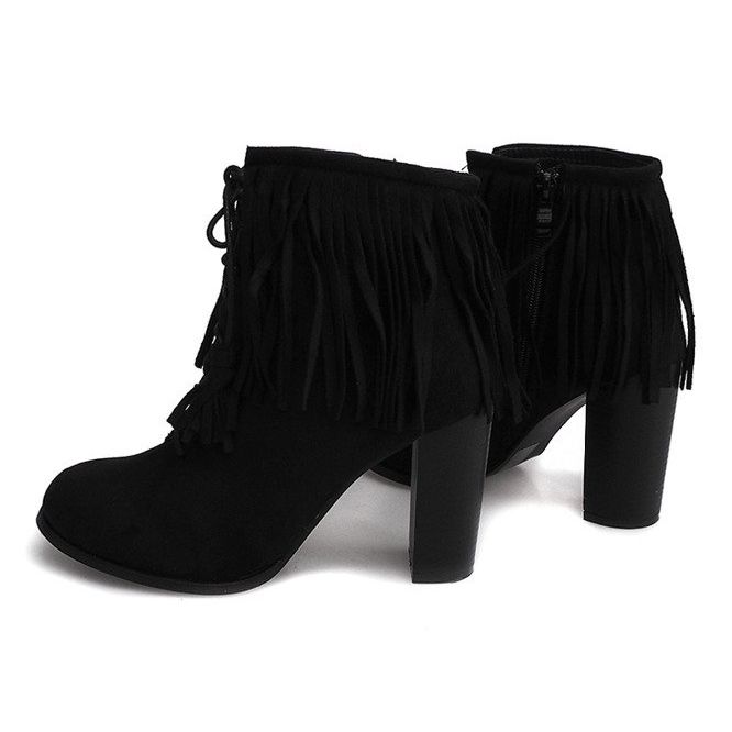 Stivali in pelle scamosciata su un post Boho F-148 BLACK nero 1