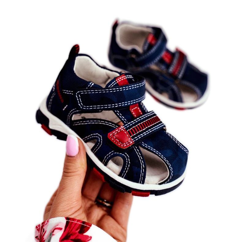 Apawwa Sandali da bambino con velcro Navy Goreno rosso blu navy 1