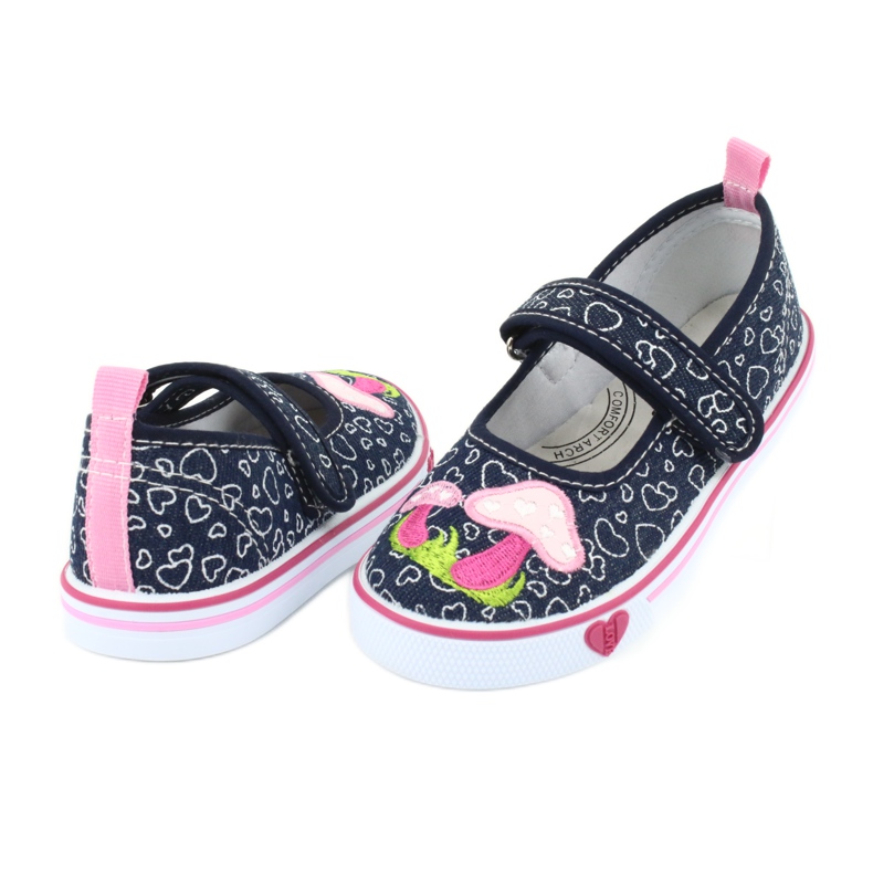 American Club Sneakers ballerine con velcro TEN15 cuori bianco blu navy rosa 3