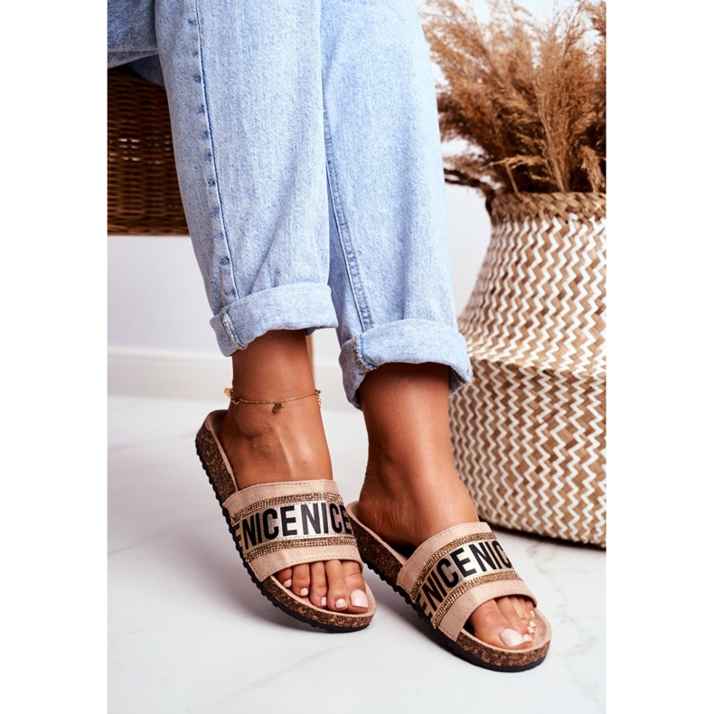 EVento Infradito da donna BeNice beige su sughero con strass 2