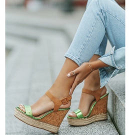 Sandali con zeppa espadrillas verdi VB76063 beige verde 2