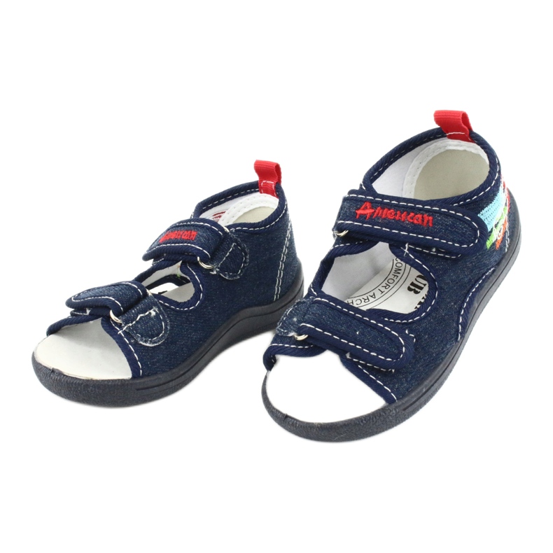 American Club Sandali americani scarpe per bambini soletta in pelle TEN46 rosso blu navy 2