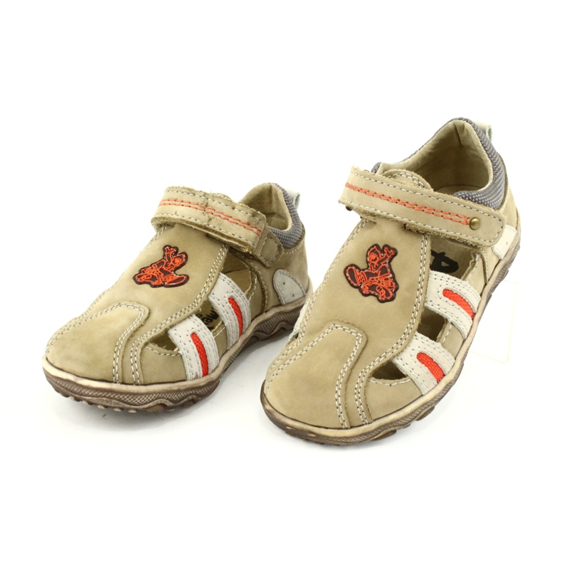 Sandali American Club K080 beige con velcro marrone arancia 2