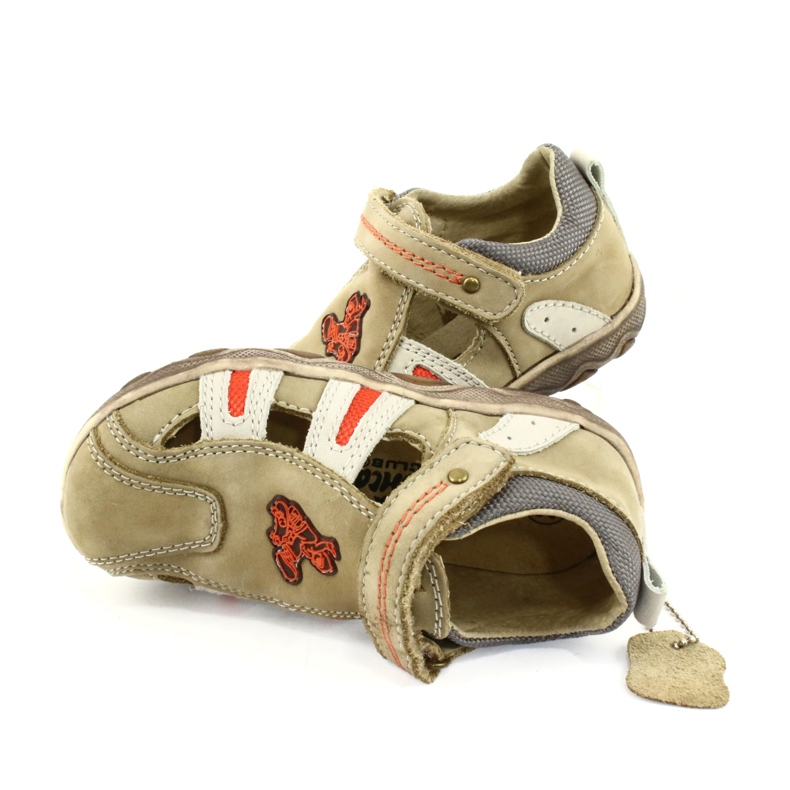 Sandali American Club K080 beige con velcro marrone arancia 4