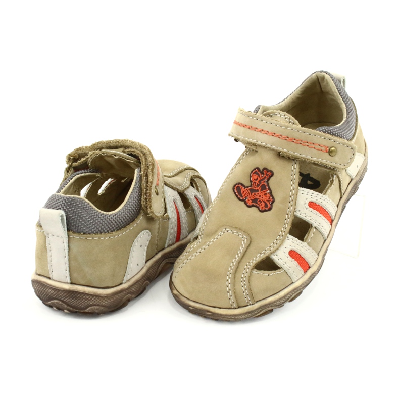 Sandali American Club K080 beige con velcro marrone arancia 3