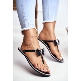 LU BOO Pantofole in gomma da donna Infradito nere Lissy Strass nero 1