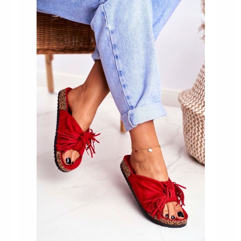 BUGO Pantofole rosse da donna sulla frangia di sughero Marina rosso 1