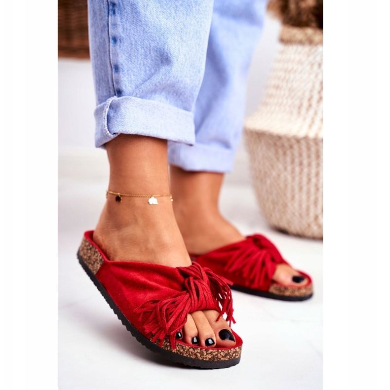 BUGO Pantofole rosse da donna sulla frangia di sughero Marina rosso 2