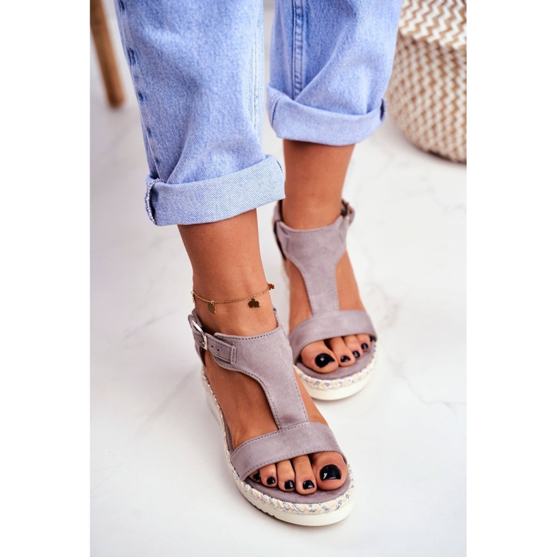 BUGO Sandali Da Donna Con Zeppa Grigio Rosa 1