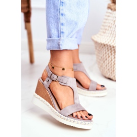 BUGO Sandali Da Donna Con Zeppa Grigio Rosa 2