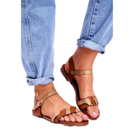 S.Barski Sandali da donna Flat Brown Summer Vibes marrone d'oro 1