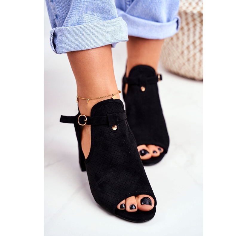 BUGO Sandali con tacco da donna traforati neri Kira nero 1