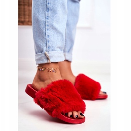 PB2 Pantofole Da Donna Con Pelliccia Rosso Sensibile 1