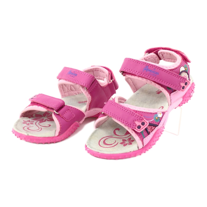 American Club Sandali da bambina con inserto in pelle rosa americano 1232 viola 1