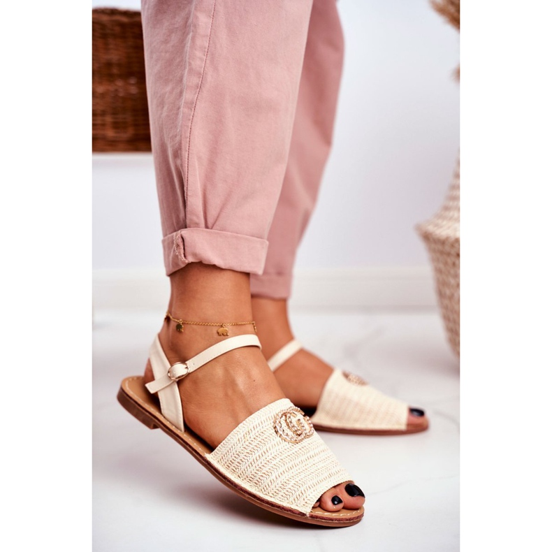 Sandali bassi da donna beige Lu Boo intrecciati Felicia 1