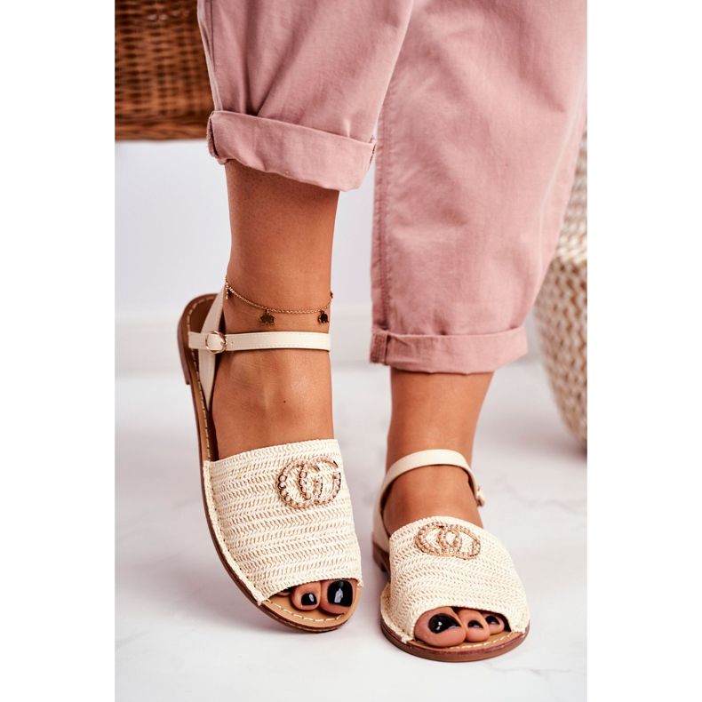 Sandali bassi da donna beige Lu Boo intrecciati Felicia 2