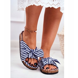 BUGO Ciabatte Donna Con Fiocchi Pin-up Blu Navy Verrone bianco 2