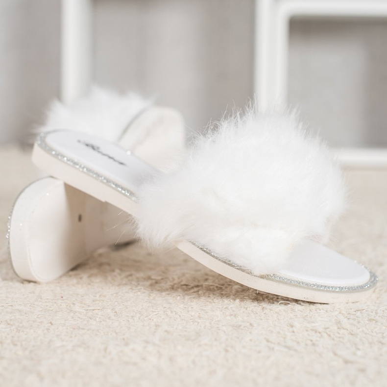 Bona Pantofole Alla Moda Con Pelliccia bianco 2