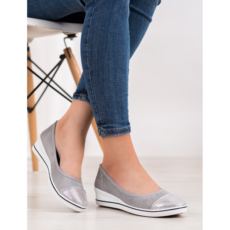 SHELOVET Ballerina grigia su zeppa grigio 1
