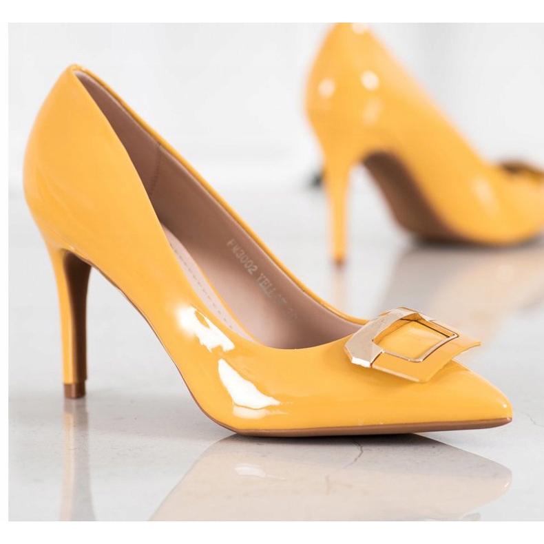 Fama Décolleté con fibbia decorativa giallo 1