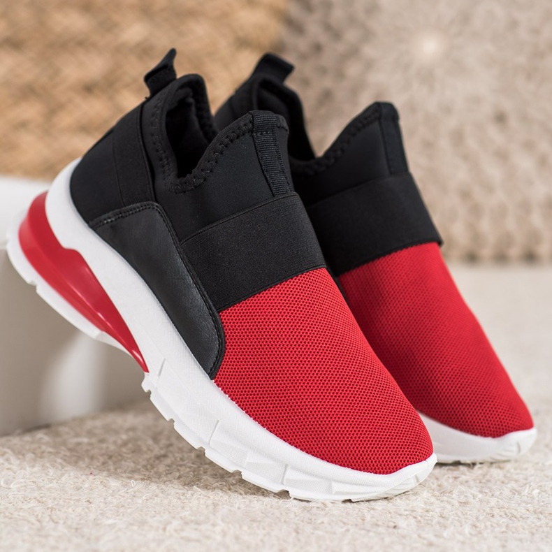 SHELOVET Sneakers sportive slip-on nero rosso 1