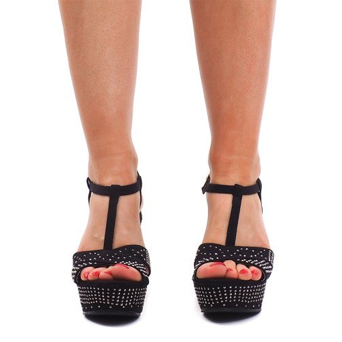 Sandali Neri Sulla Zeppa F6078 nero 2