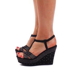 Sandali Neri Sulla Zeppa F6078 nero 1