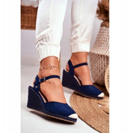Sandali da donna su una zeppa intrecciata Big Star Navy Blue DD274A172 blu navy 1