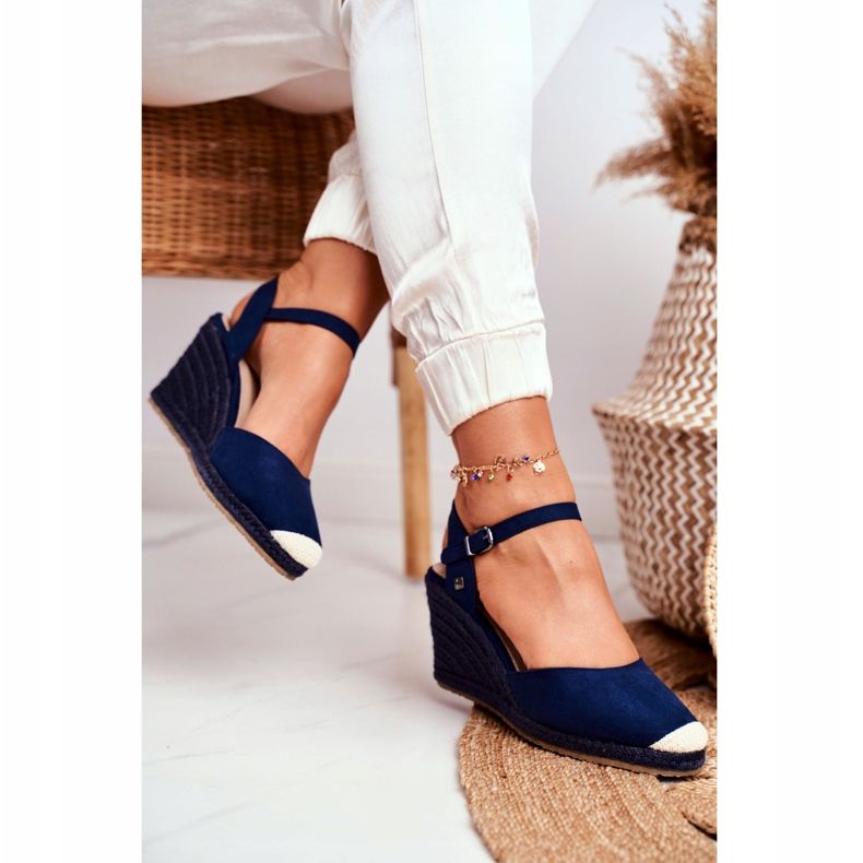 Sandali da donna su una zeppa intrecciata Big Star Navy Blue DD274A172 blu navy 2