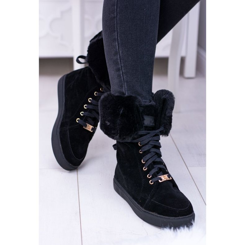 Stivaletto in camoscio nero Lu Boo Timberki con pelliccia 1