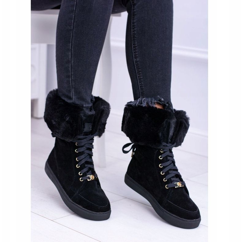 Stivaletto in camoscio nero Lu Boo Timberki con pelliccia 2
