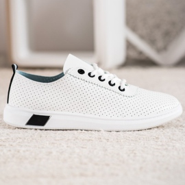 SHELOVET Sneakers Traforate Con Ecopelle bianca 2