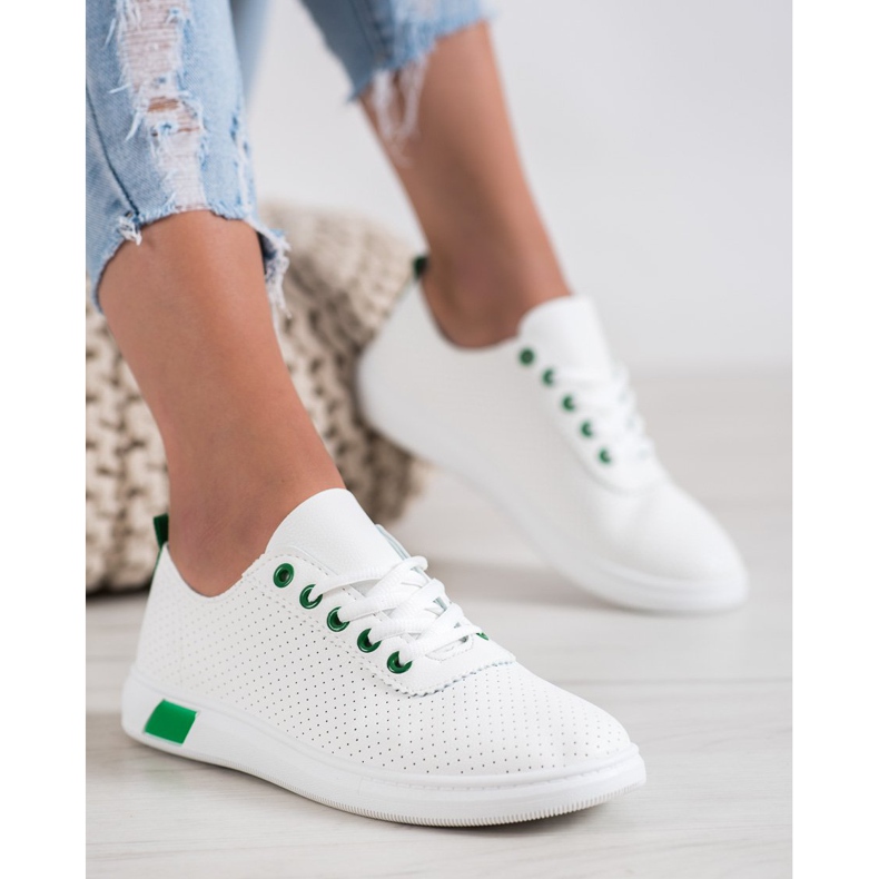 SHELOVET Sneakers Traforate Con Ecopelle bianca 2