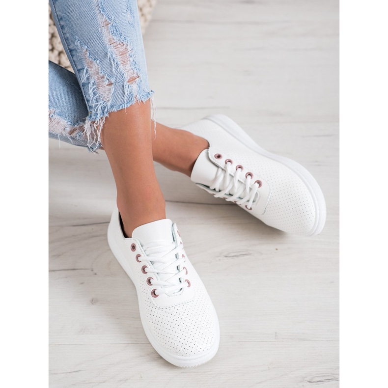 SHELOVET Sneakers Traforate Con Ecopelle bianco 1
