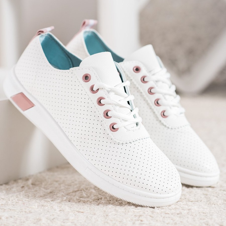 SHELOVET Sneakers Traforate Con Ecopelle bianca 2