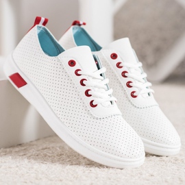 SHELOVET Sneakers Traforate Con Ecopelle bianca 2