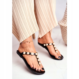 LU BOO Pantofole in gomma da donna Infradito nere Edith Pearls nero 1