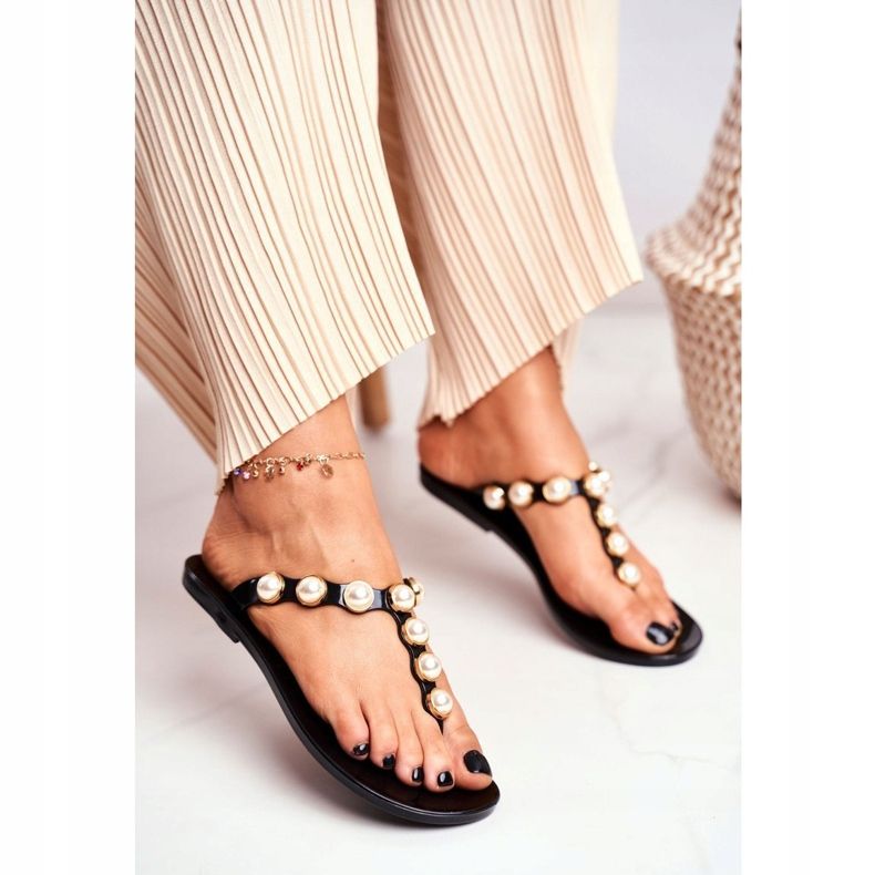 LU BOO Pantofole in gomma da donna Infradito nere Edith Pearls nero 1