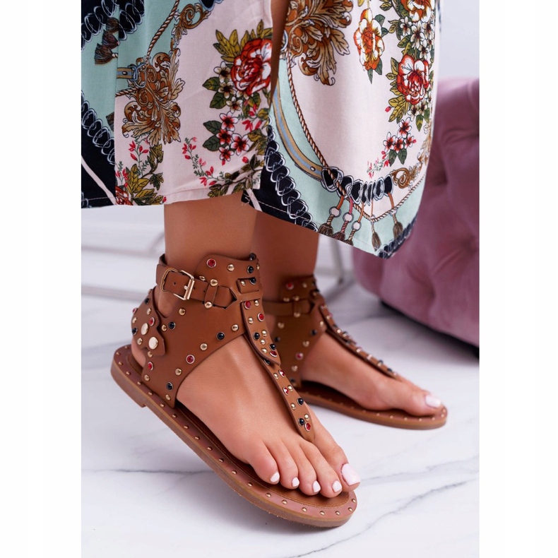 Lu Boo | Sandali Infradito Con Strass Gladiatore Ashley Camel marrone 1