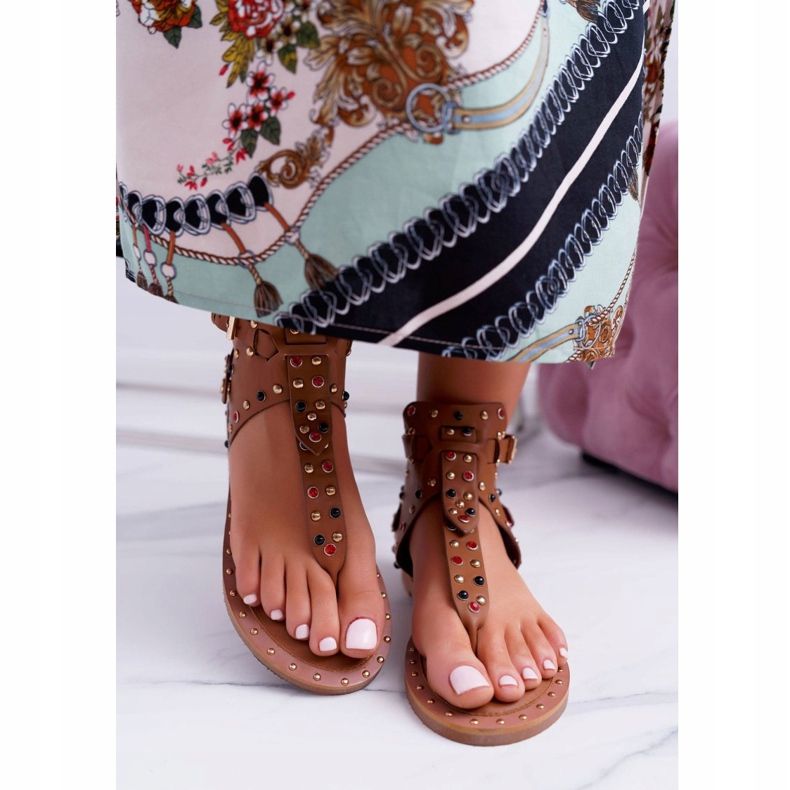 Lu Boo | Sandali Infradito Con Strass Gladiatore Ashley Camel marrone 2