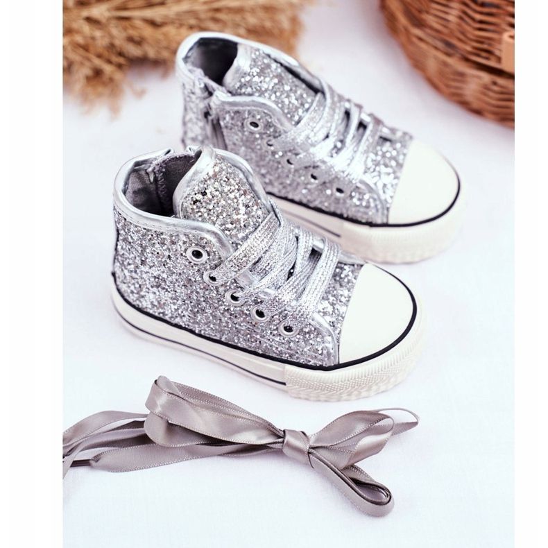 FRROCK Sneakers Bambini High Shiny Silver Ally d'argento 1