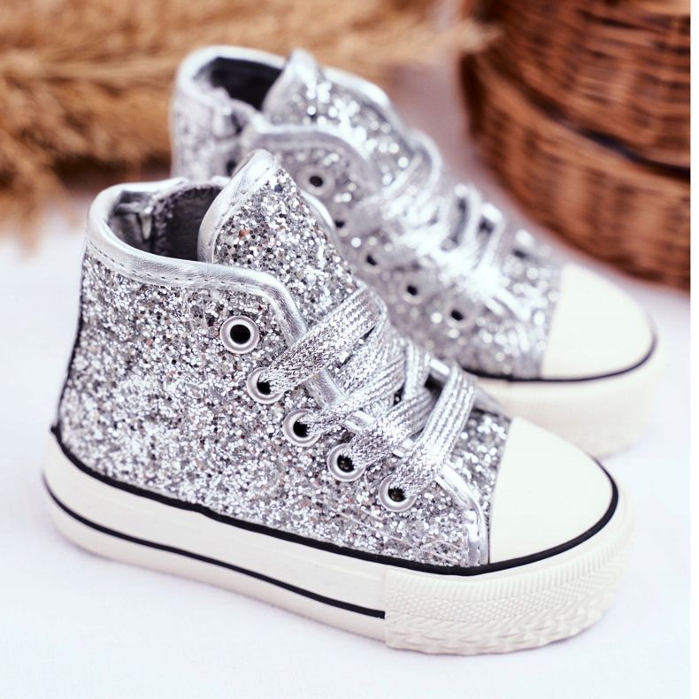 FRROCK Sneakers Bambini High Shiny Silver Ally d'argento 2