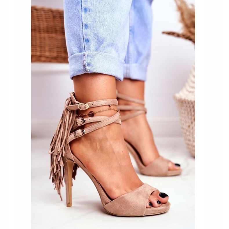 LU BOO Sandali Da Donna Con Tacco Alto Gladiatore Beige Carnevale 1