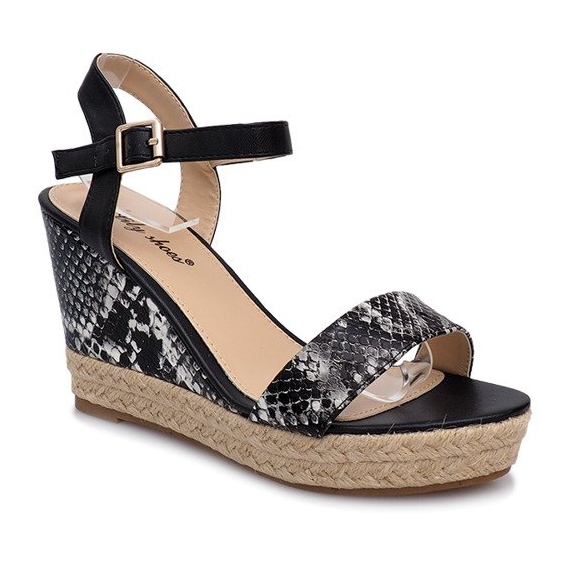 Sandali neri con zeppa espadrillas 181 nero 2