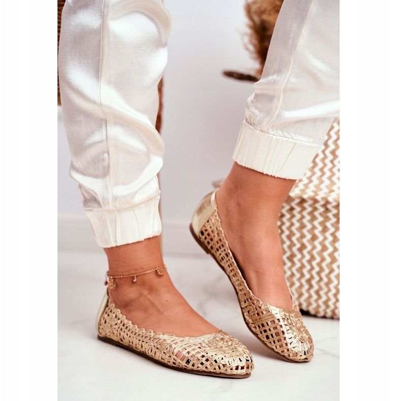 Lu Boo Ballerine da donna in oro traforato intrecciato Carry d'oro 1