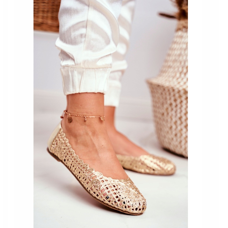 Lu Boo Ballerine da donna in oro traforato intrecciato Carry d'oro 2