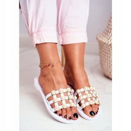 LU BOO Pantofole in gomma da donna Estelle Pearls bianca 2